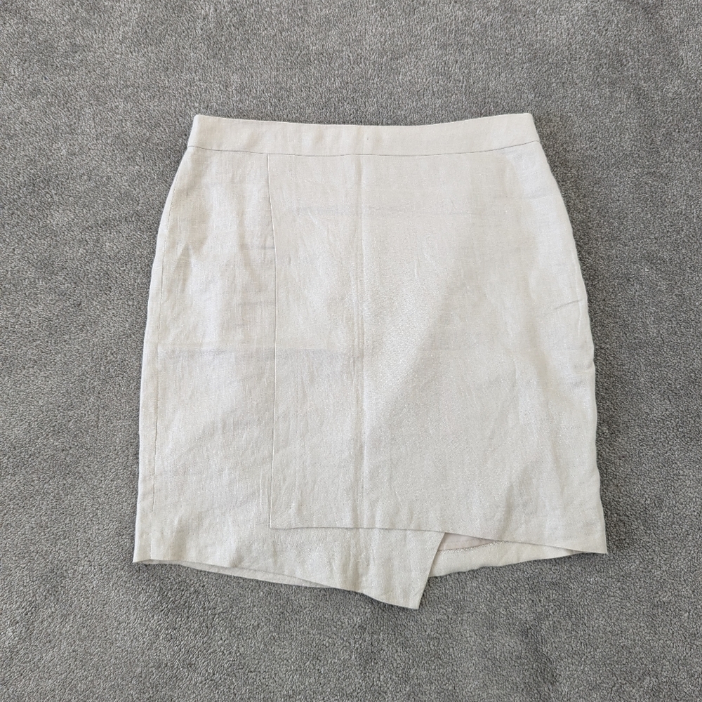 Solo Moda Women's Linen Mini Skirt Size 8 Cream Office Business Casual